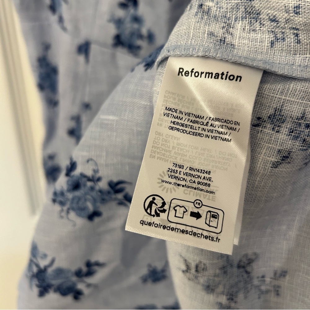 Reformation Celosia linen mini dress blue floral print in Crystalline Size 4 - Picture 10 of 11